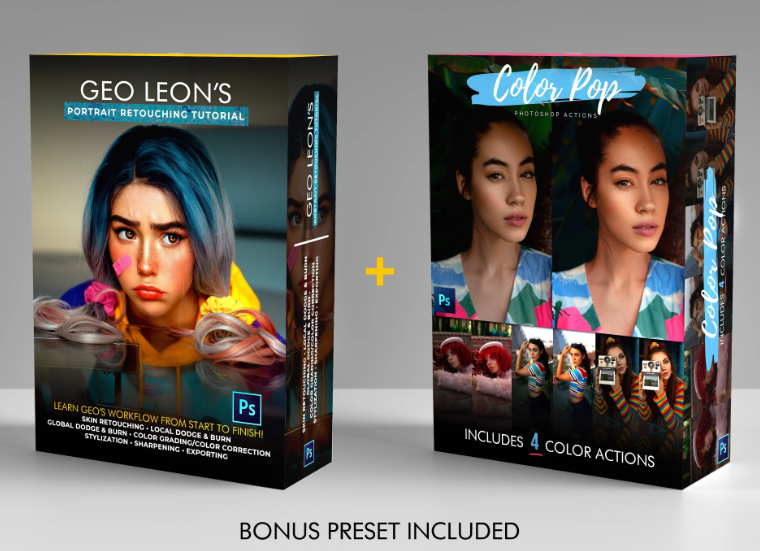 Geo’s Retouching Tutorial + Color Action pack Bundle