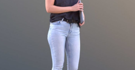 Woman Standing With Laptop low-poly 3d model